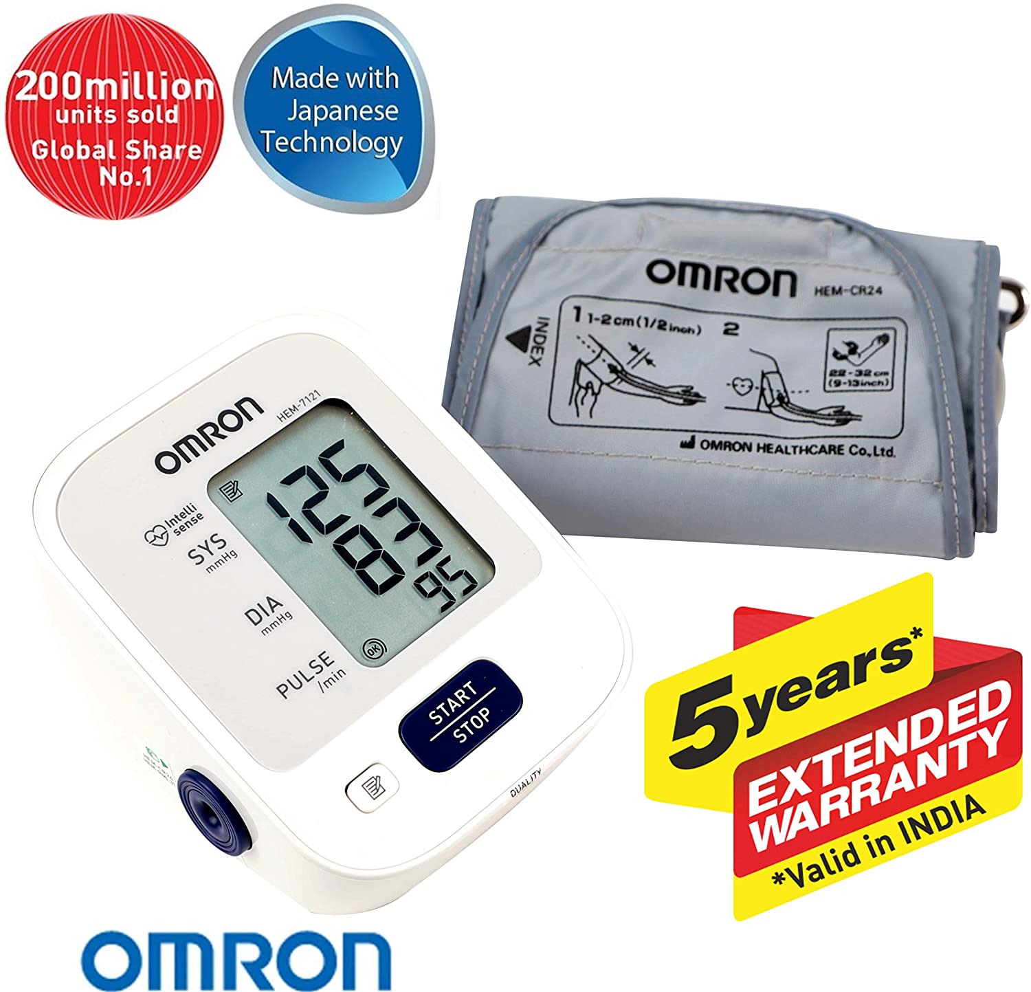 Omron HEM 7121J Fully Automatic Digital Blood Pressure Monitor with  Intellisense Technology & Cuff Wrapping Guide for Most Accurate Measurement  (White) – Hope Surgicals